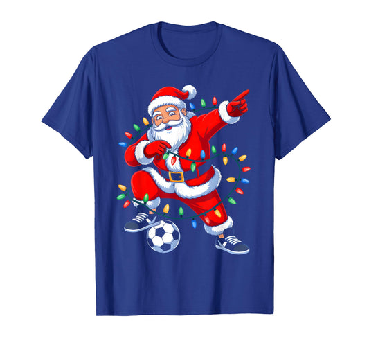 Dabbing Santa Xmas Lights Soccer Christmas Boys Men Kids T-Shirt