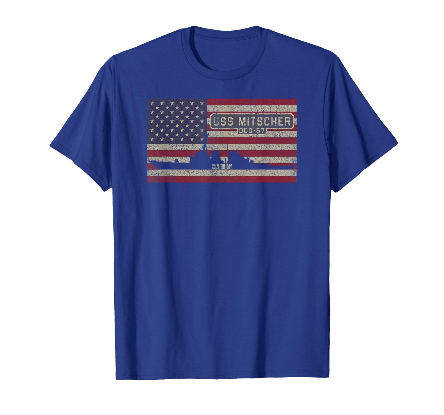 USS Mitscher DDG-57 Destroyer Ship USA American Flag T-Shirt