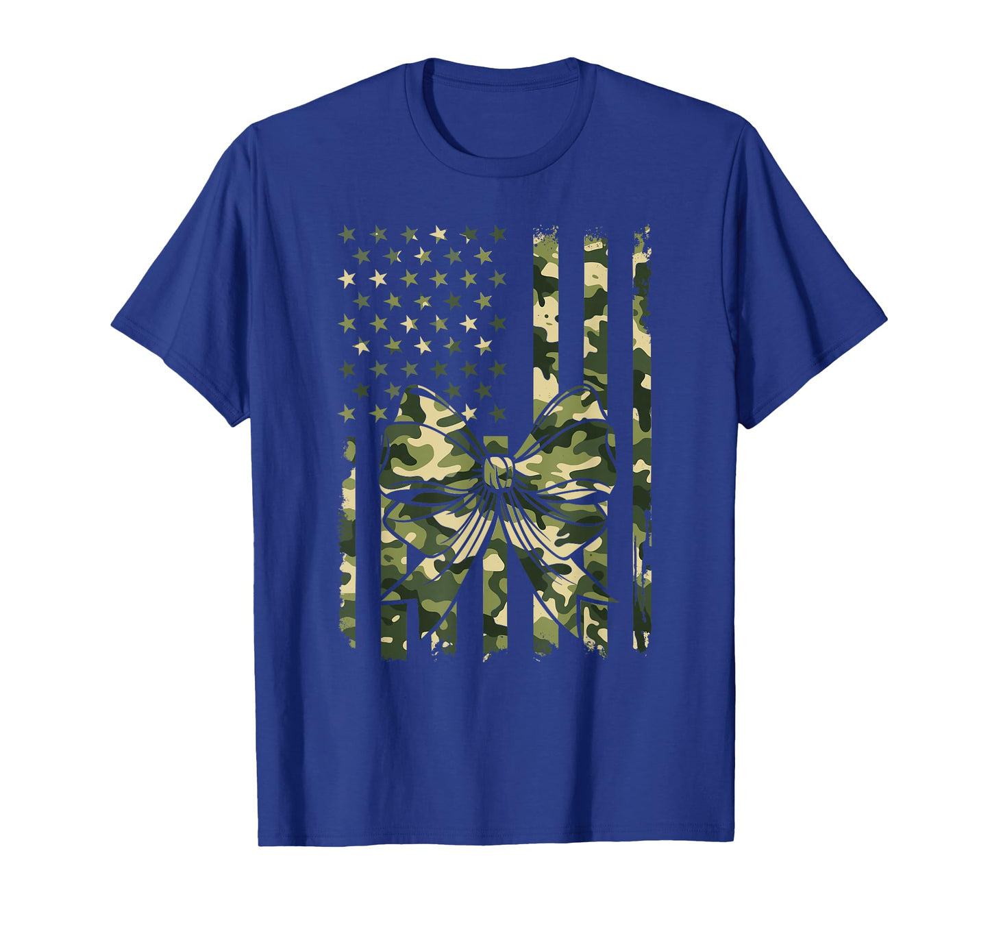 Girls Camo Coquette Bow American Army Flag Camouflage Hunter T-Shirt