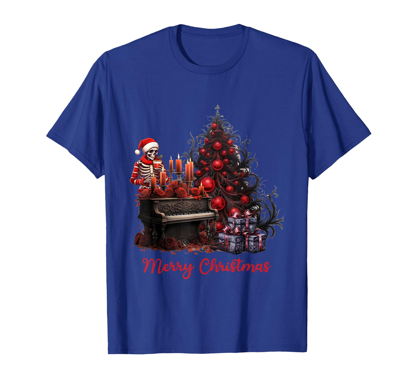 Red Black Gothic Skeleton Christmas T-Shirt