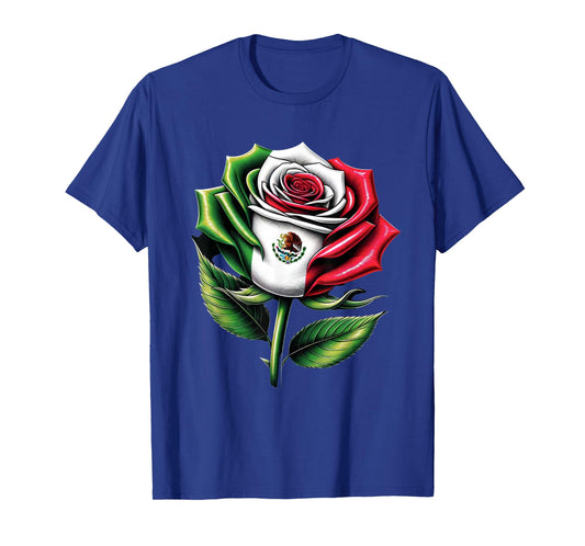 Mexico Flag Mexican Flower Patriotic Rose Mexico T-Shirt