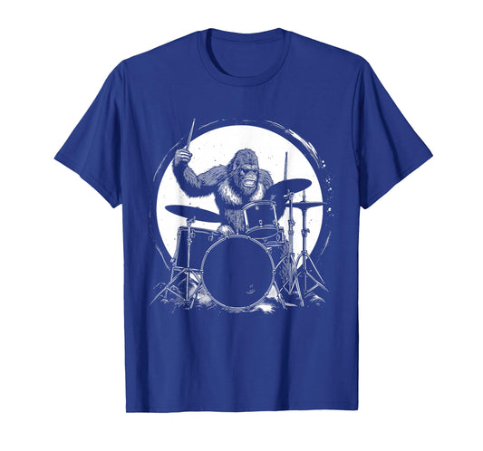 Drummer Bigfoot Plays Drums Funny Sasquatch Drumming T-Shirt