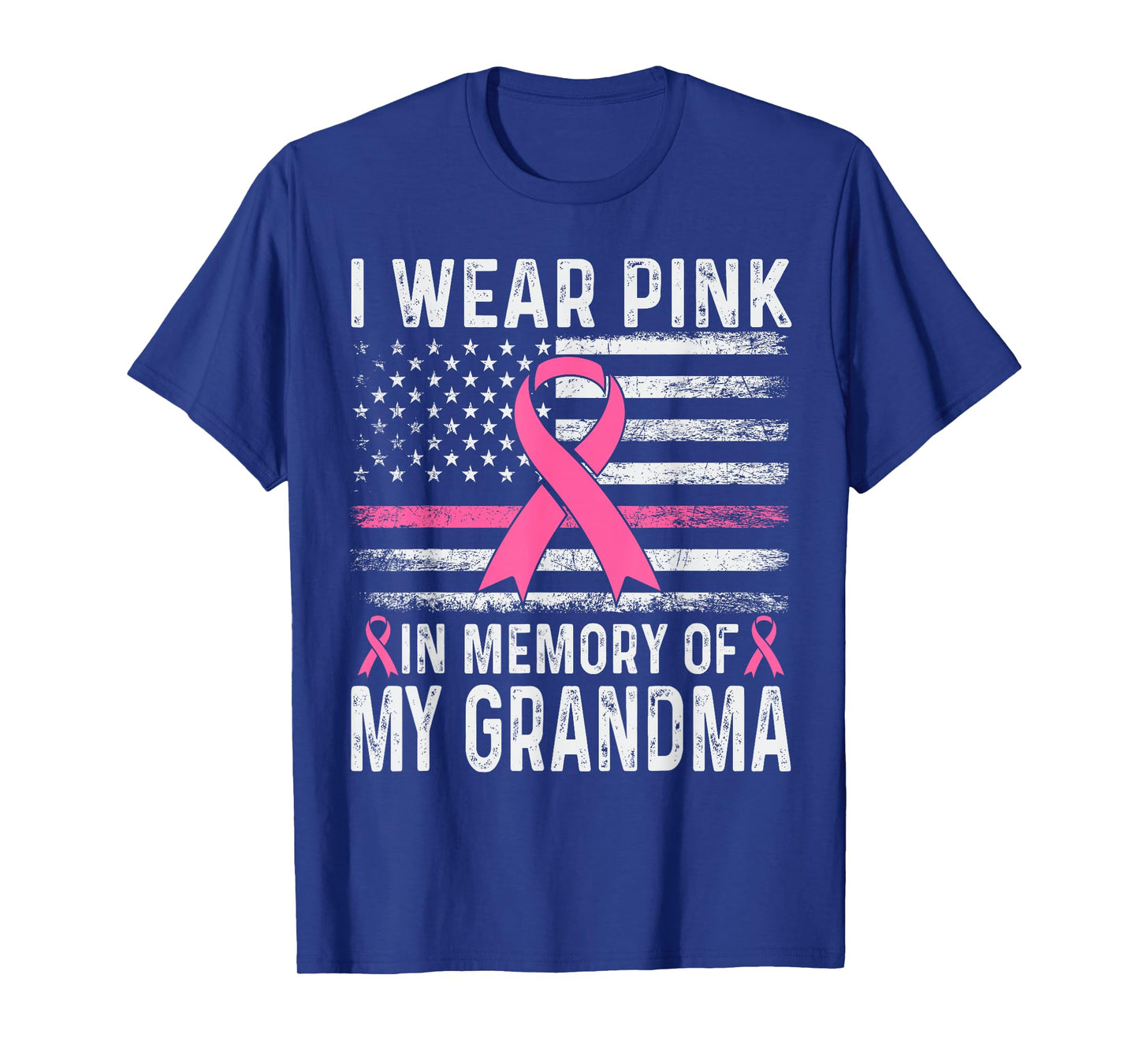 I Wear Pink in Memory of My Grandma USA Flag Breast Cancer T-Shirt