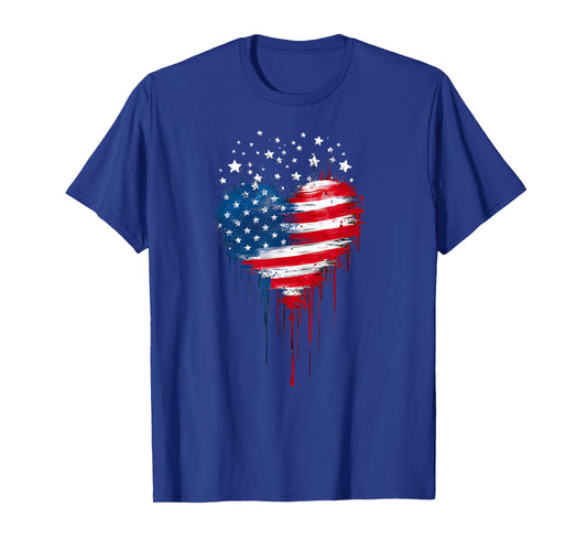 USA Flag Patriotic American Heart Armed Forces 4th of July T-Shirt