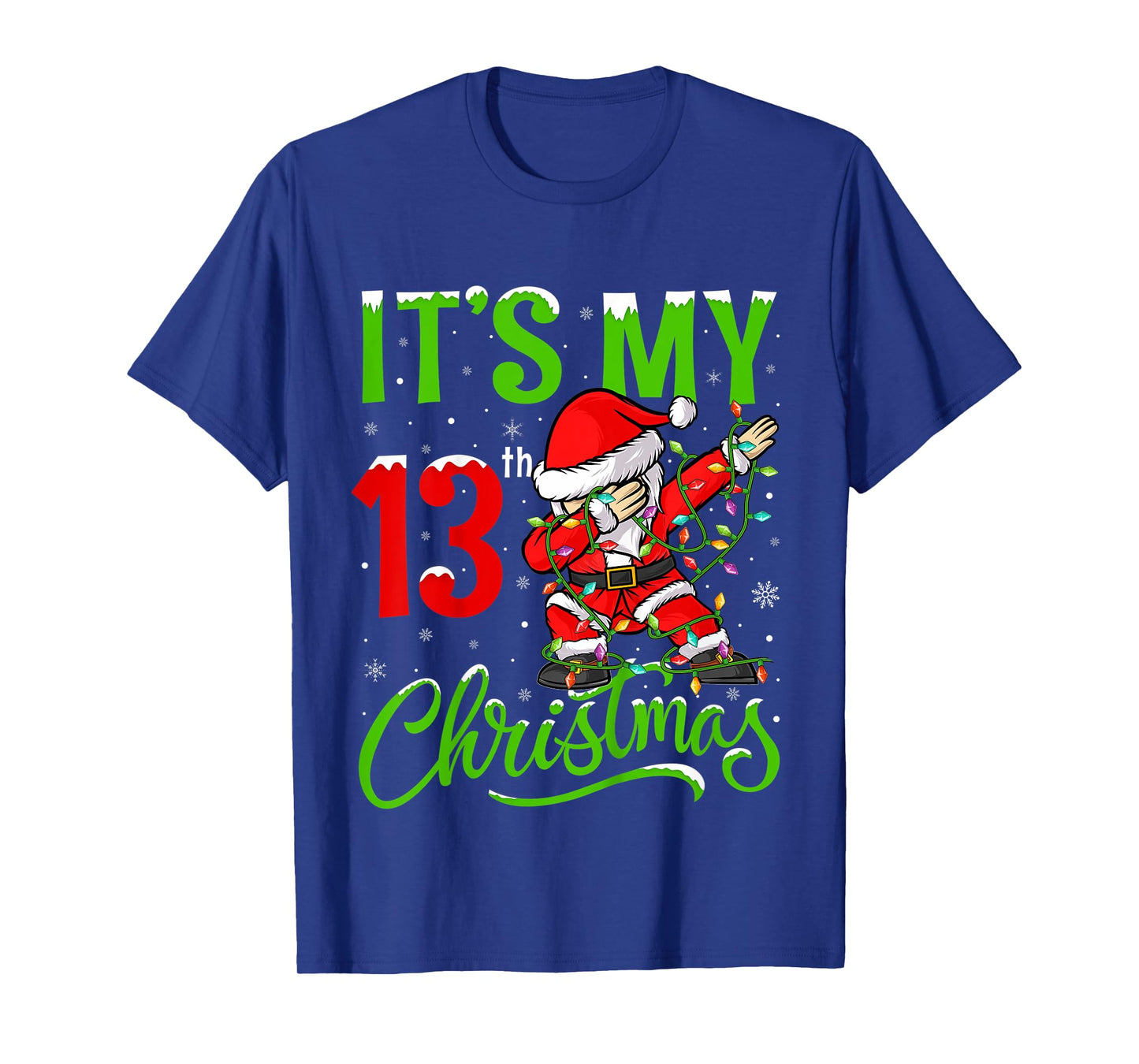 Kids Xmas Lighting Dabbing Santa It's My 13th Christmas Birthday T-Shirt