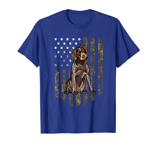 Camo American Flag German Wirehaired Pointer 4th of July USA T-Shirt