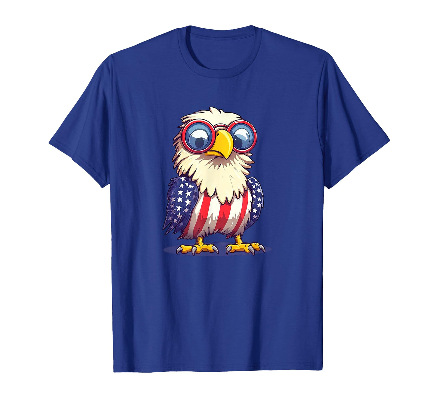 Funny Patriotic Eagle in American Flag Outfit Cartoon T-Shirt