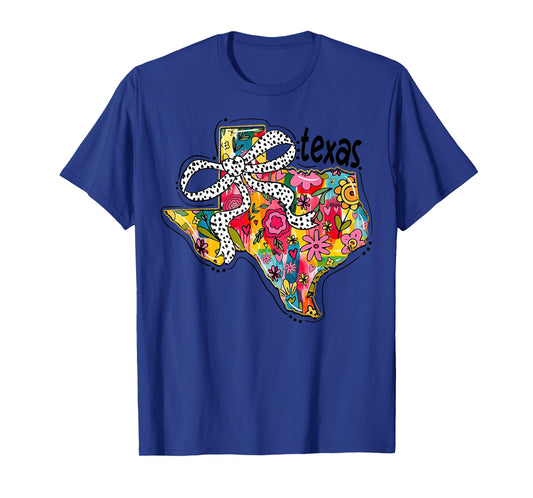 Girly Texas State Map Floral Coquette Bow 4th of July USA T-Shirt