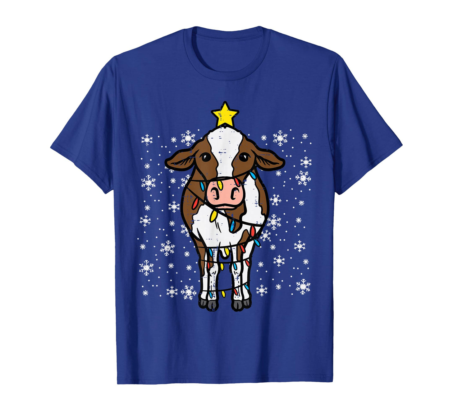 Cow Christmas Lights Funny Xmas Farm Farmer Men Women Kids T-Shirt
