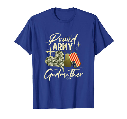 Proud Army Godmother Camouflage Mother's Day Dog Tag US Flag T-Shirt
