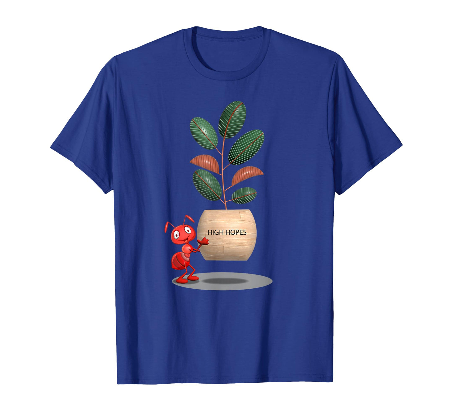 Tee4Tu / Cookie Money Design Black Unisex-Adults/Unisex-Kids Modern Cartoon T-Shirt - Ant Carrying Rubber Tree Plant - High Hopes