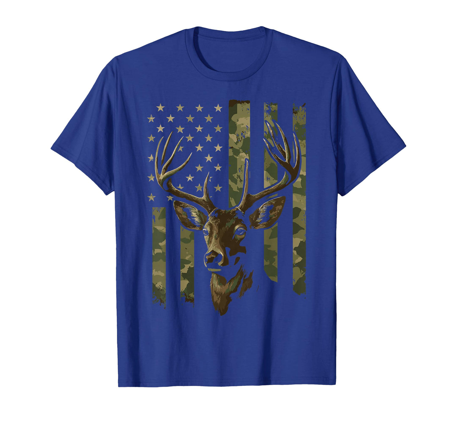 Camouflage USA Flag Deer Hunting Camo Whitetail Buck Head T-Shirt