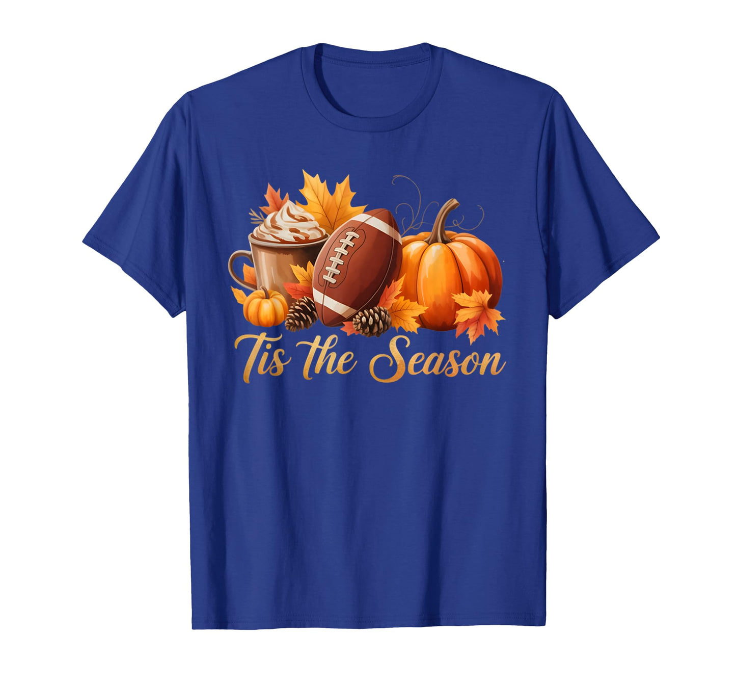 Tis The Season Fall Thanksgiving Pumpkin Spice Football Tee T-Shirt