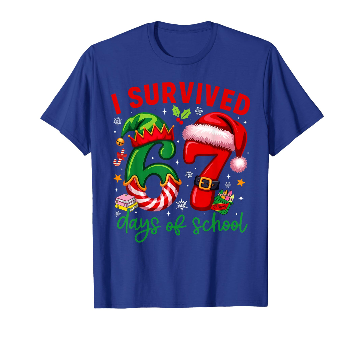 Funny I Survived 67 Days of School Christmas Santa Boy Girl T-Shirt