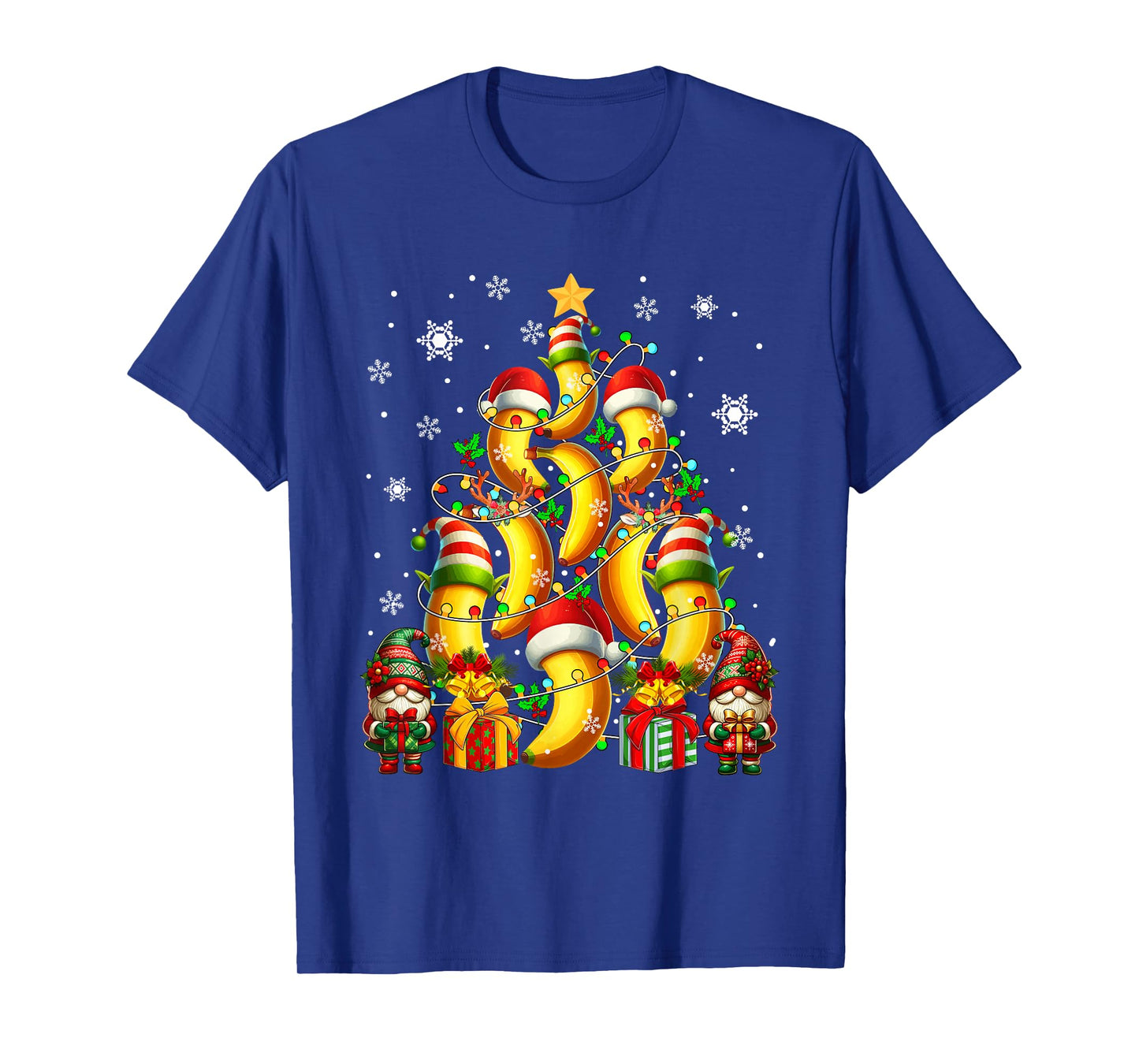 Santa Reindeer Elf Banana As Christmas Tree Vegan Fruits T-Shirt
