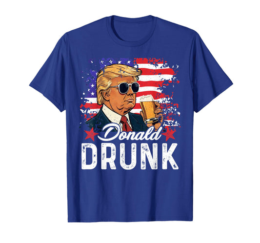 Donald Drunk Trump Drink Beer 4th of July American Flag T-Shirt
