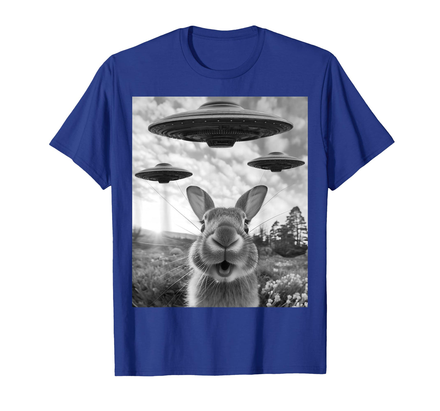 Rabbit Selfie with UFOs Vintage Alien Rabbit T-Shirt