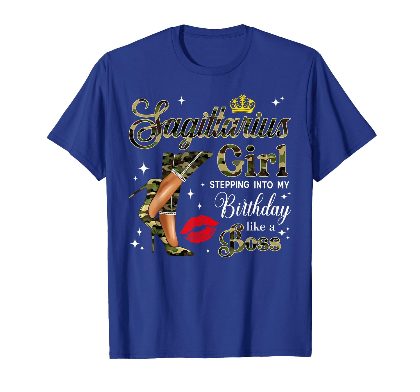 Sagittarius Girl Camouflage Black Woman Camo Heels Zodiac T-Shirt