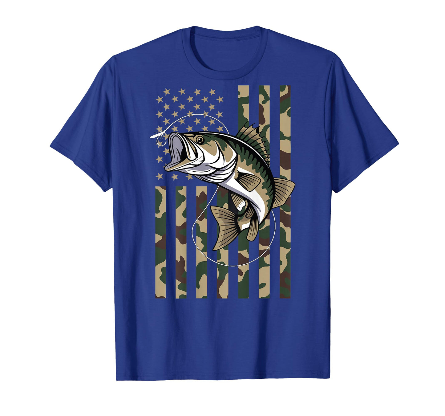 Camo US Flag Bass Fish Fishing Patriotic Men Women T-Shirt