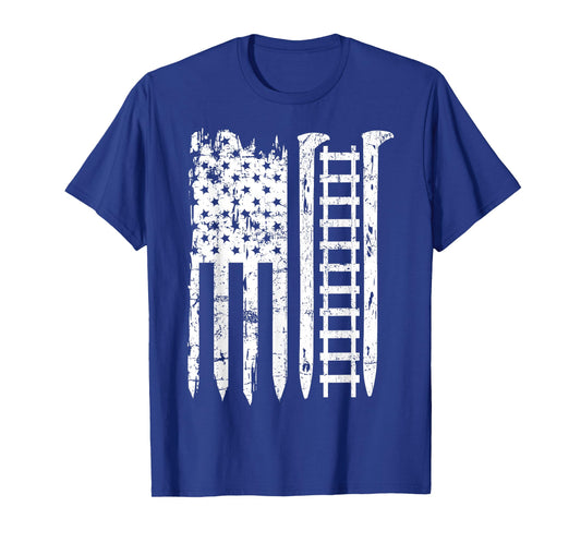 Railroad Spike American Flag Train Gift for Railway Workers T-Shirt