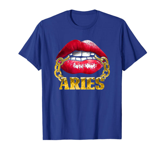 Aries Juicy Lips Gold Chain Zodiac Sign for African American T-Shirt