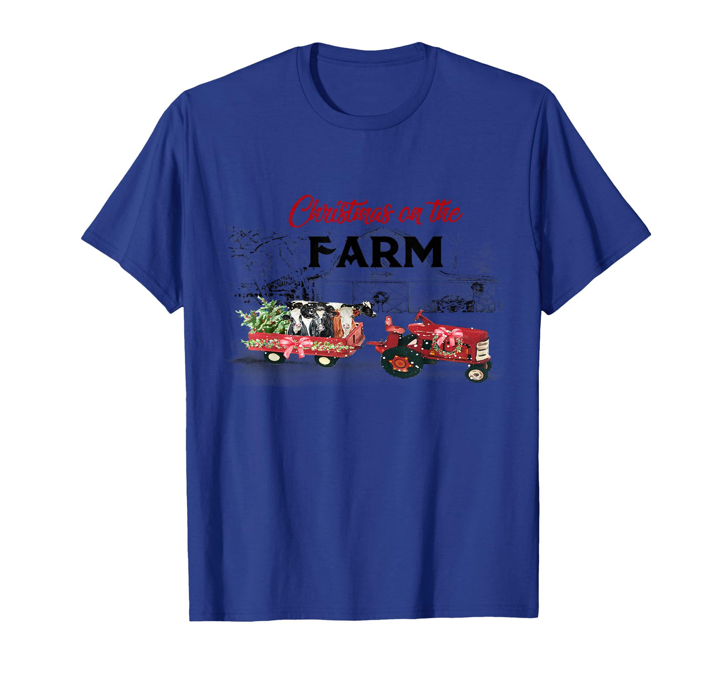 Cow Red Truck Christmas On The Farm T-Shirt