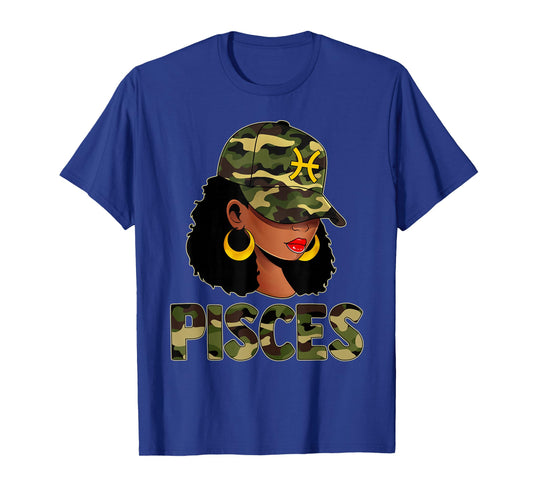 Pisces Queen Camouflage Black Woman Cap Zodiac Sign T-Shirt