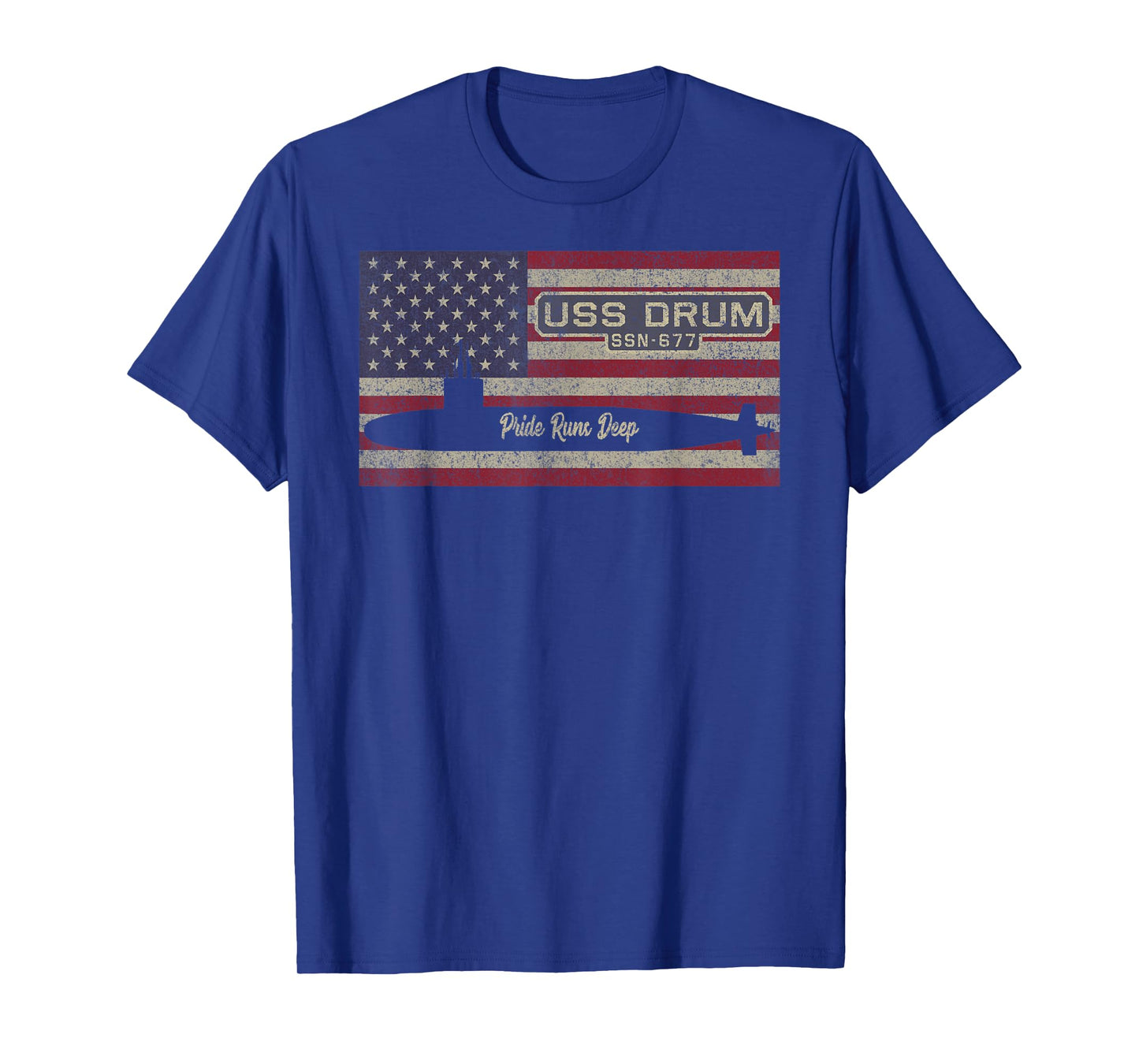 USS Drum SSN-677 Submarine USA American Flag T-Shirt