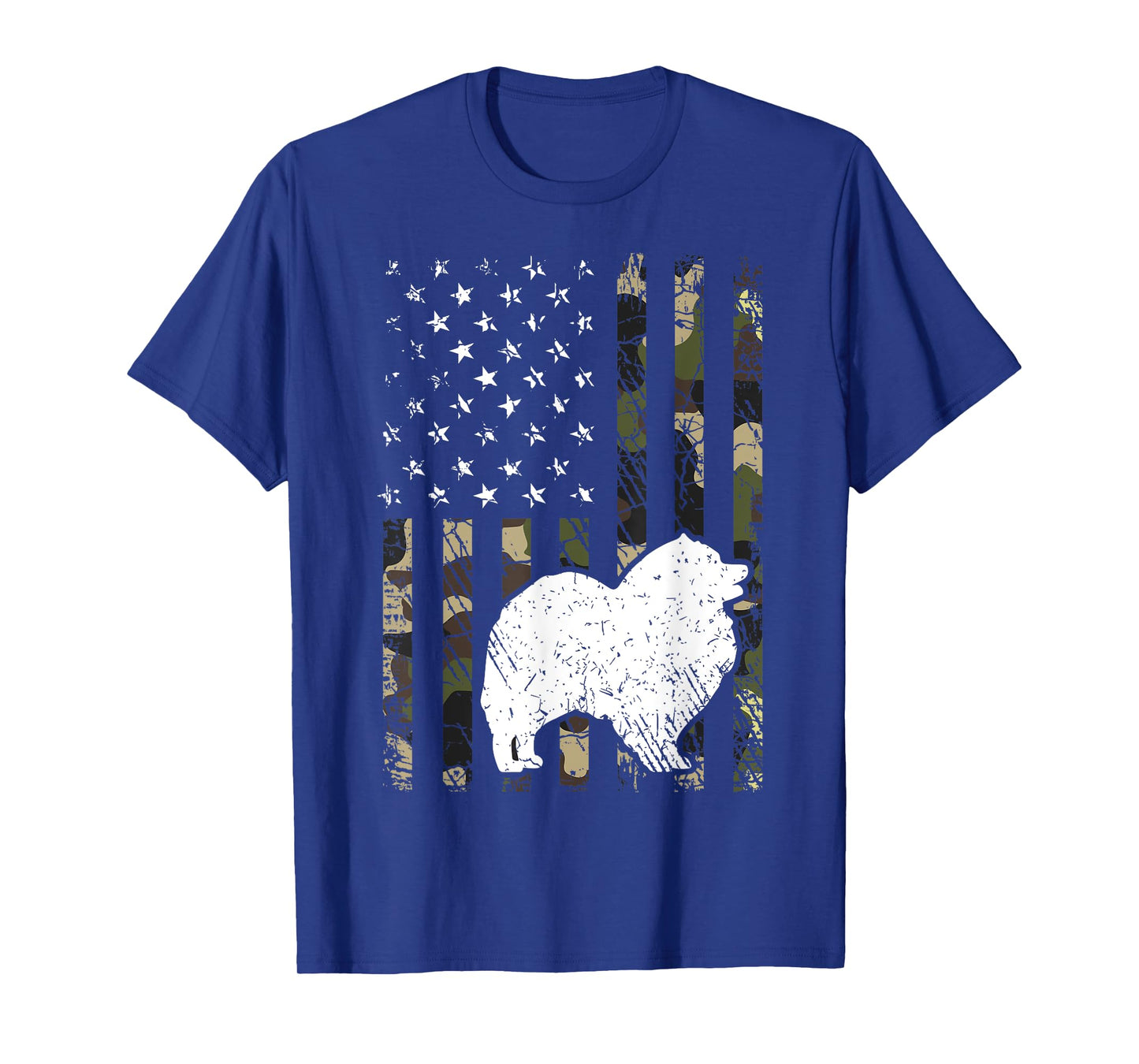 Keeshond Dog Dad Mom Camouflage USA Flag T-Shirt for Men Women Kids