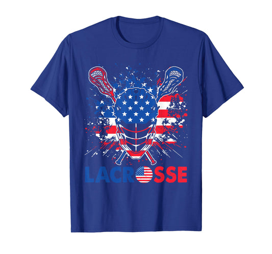 Lacrosse USA Flag Lax Helmet Sticks 4th Of July T-Shirt