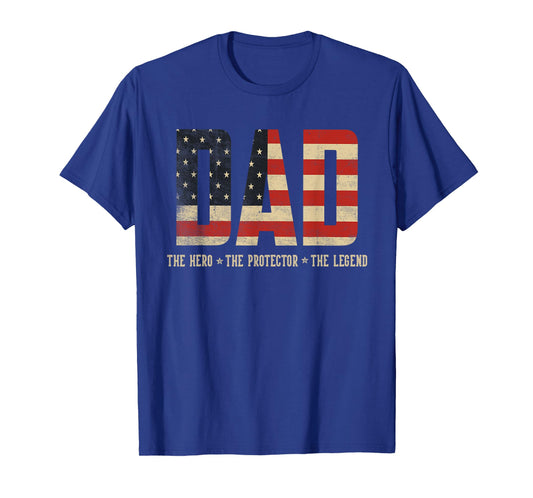 Dad Protector Hero Legend USA Flag Dad Father's Day T-Shirt