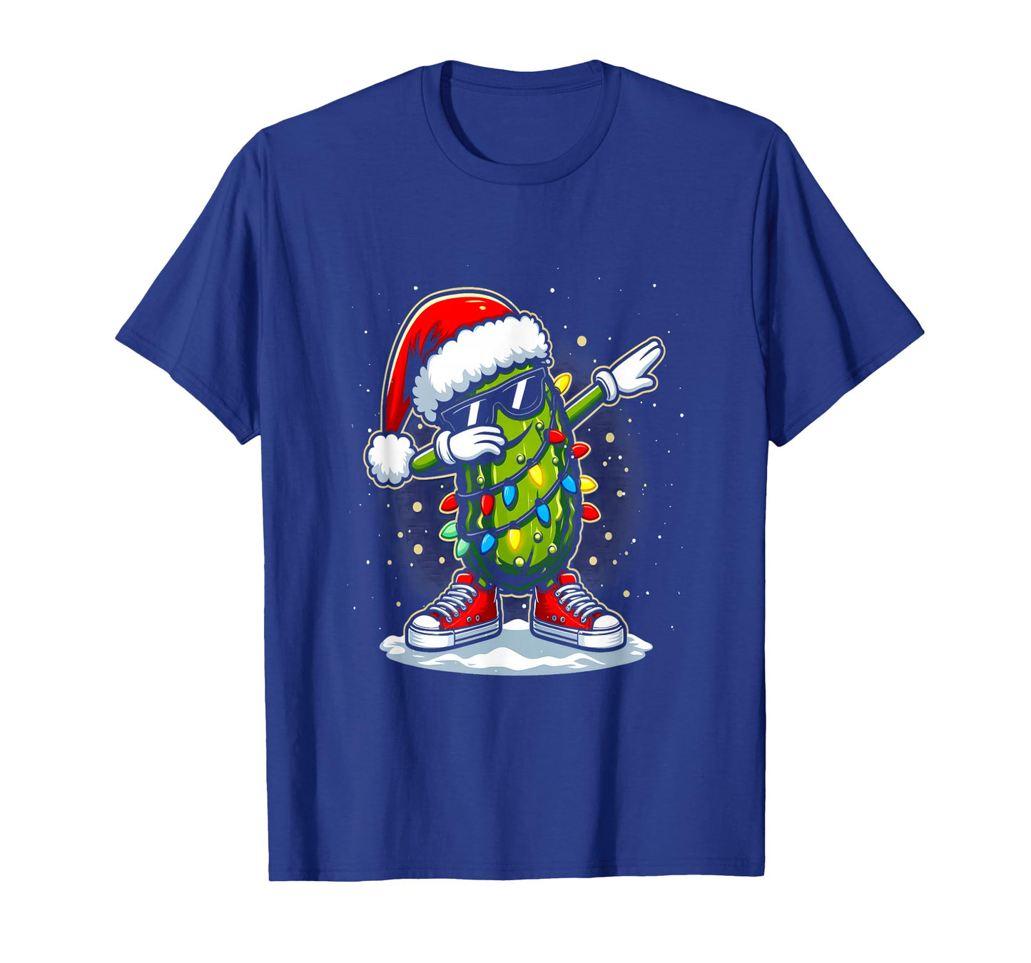 Merry Christmas Pickle Cucumber Dabbing Santa Hat Lights T-Shirt