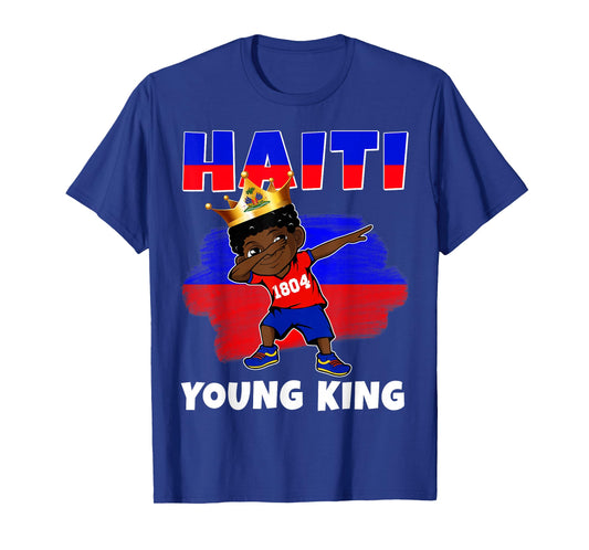 Haiti Young King Haiti Flag Melanin for Black Boys Kids T-Shirt
