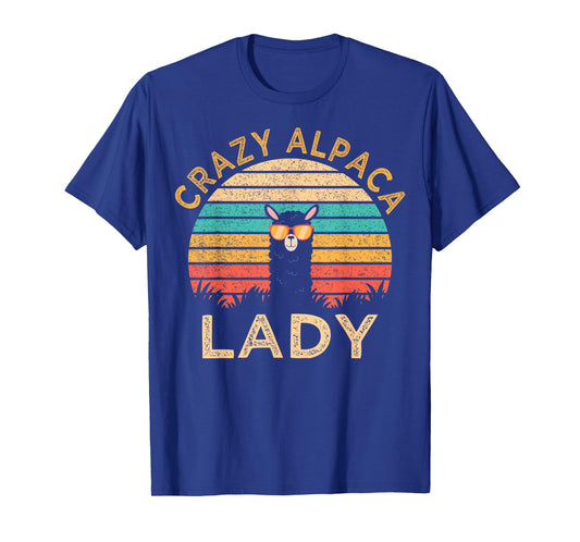 Crazy Alpaca Lady Funny Alpaca Wearing Sunglasses Farmer T-Shirt