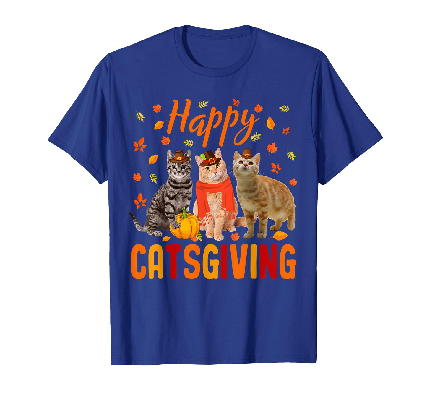 Happy Catsgiving Cute Thanksgiving Cat Wears Pilgrim Hat T-Shirt