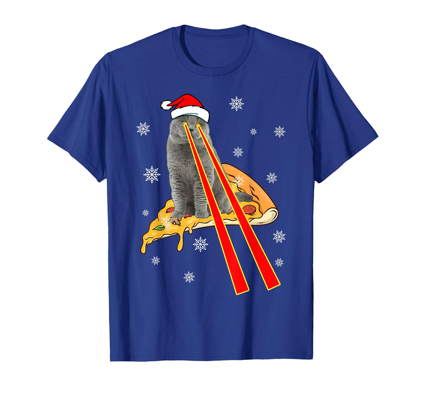 Cat With Laser Eyes Funny Pizza Cat Christmas T-Shirt