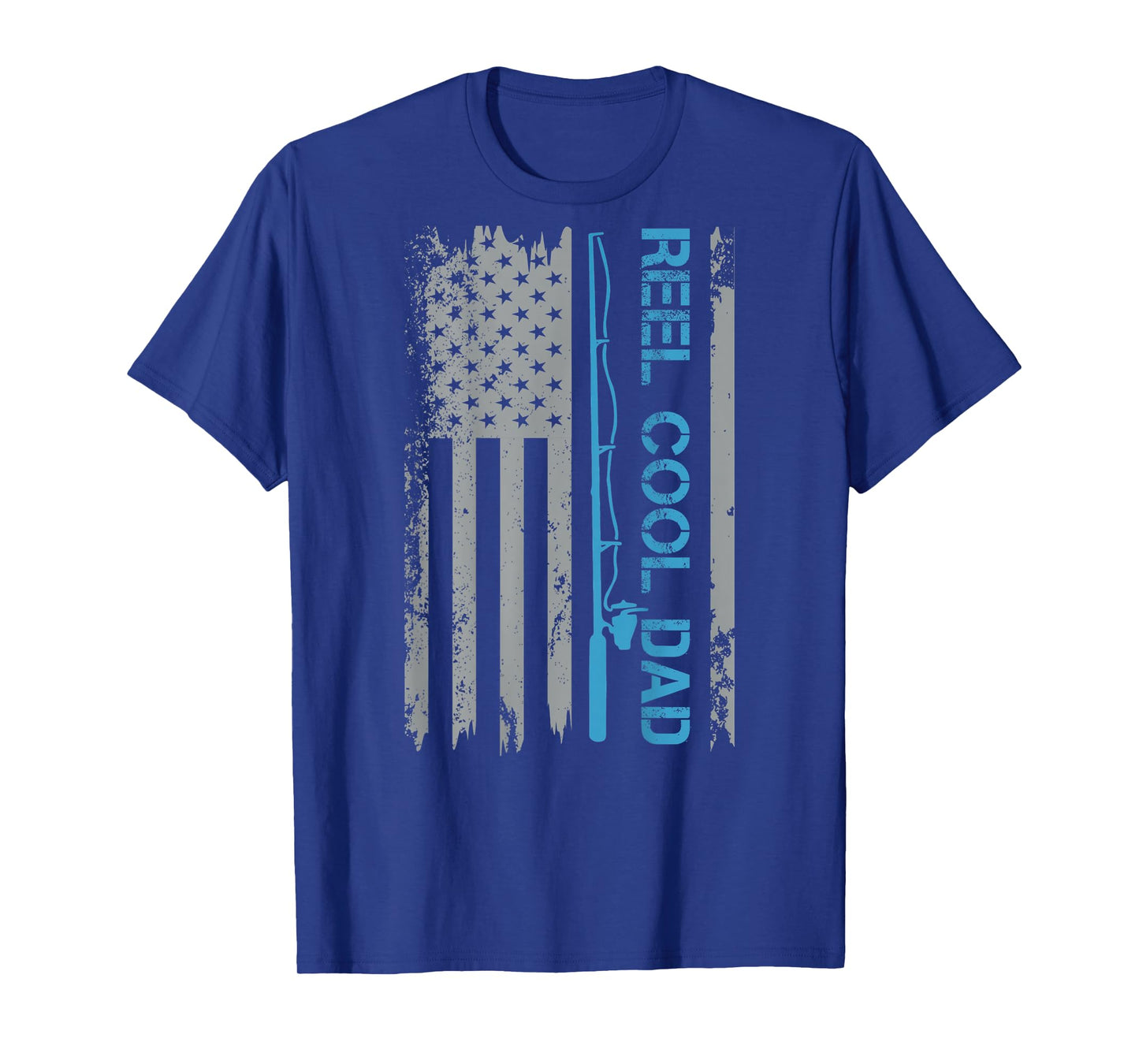 Reel Cool Dad Fishing USA Flag Patriotic 4th of July On Back T-Shirt for Men