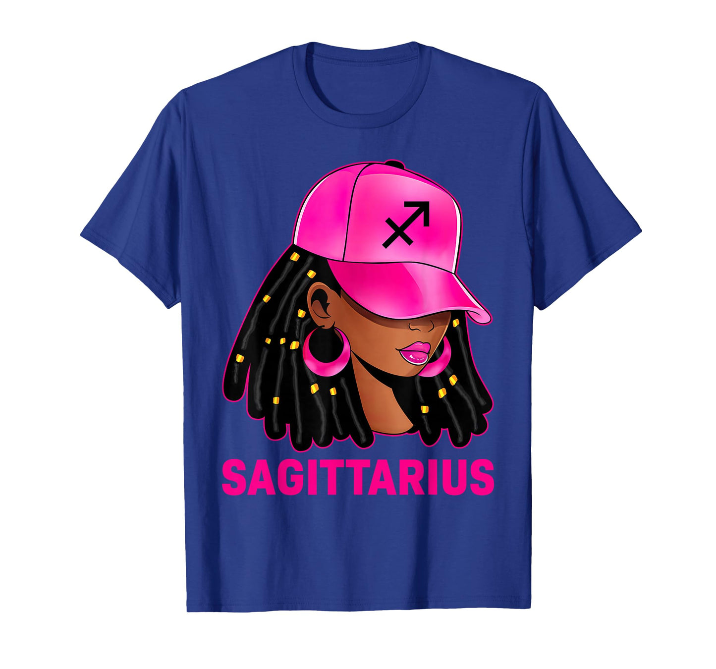 Sagittarius Queen Loc'd Hair Black Woman Cap Zodiac Sign T-Shirt