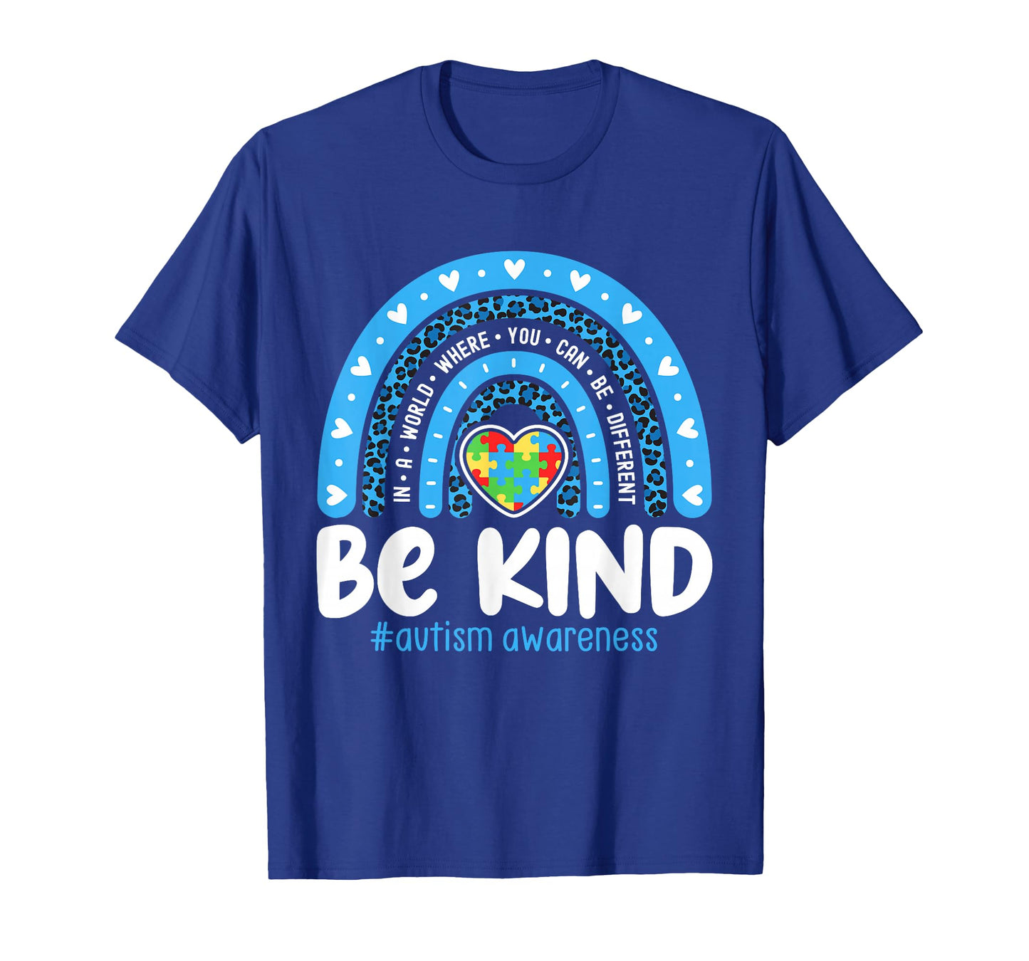 Autism Awareness Rainbow in April We Wear Blue Ribbon Autism T-Shirt Small