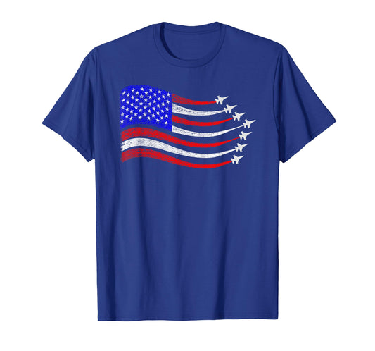 American Patriotic Fighter Jets USA Flag Waving 4th of July T-Shirt