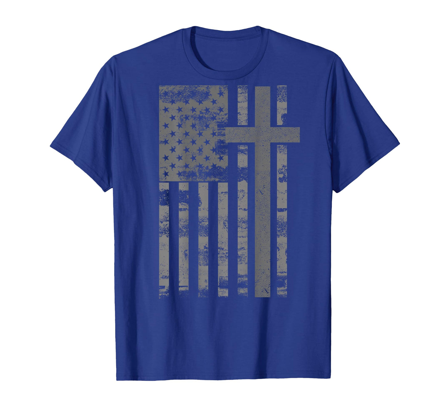 (Art on Back) American USA Flag Christian Cross Patriotic T-Shirt