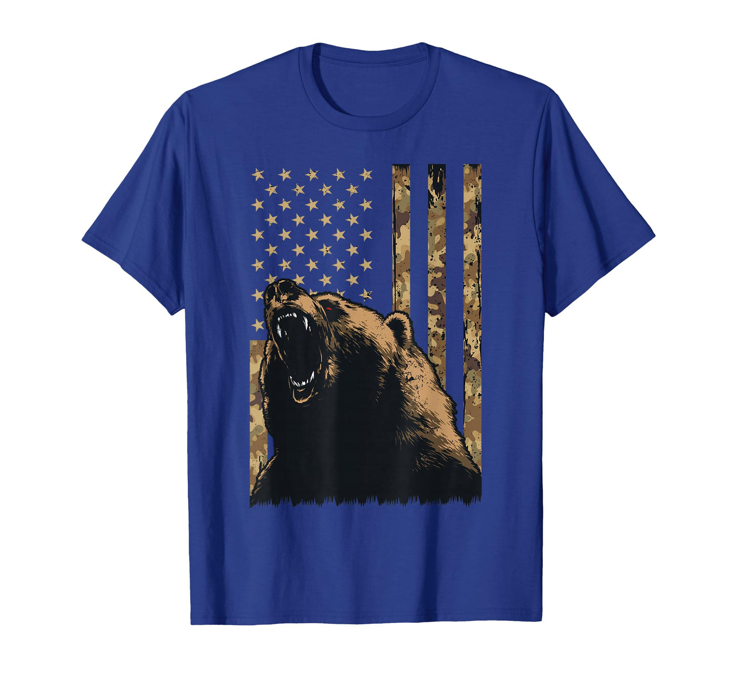 Desert Camo Grizzly Bear Grunge American Flag Tactical USA T-Shirt