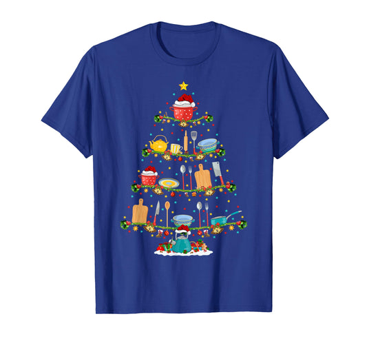 Cooking Lover Lights Xmas Santa Cooking Christmas Tree T-Shirt