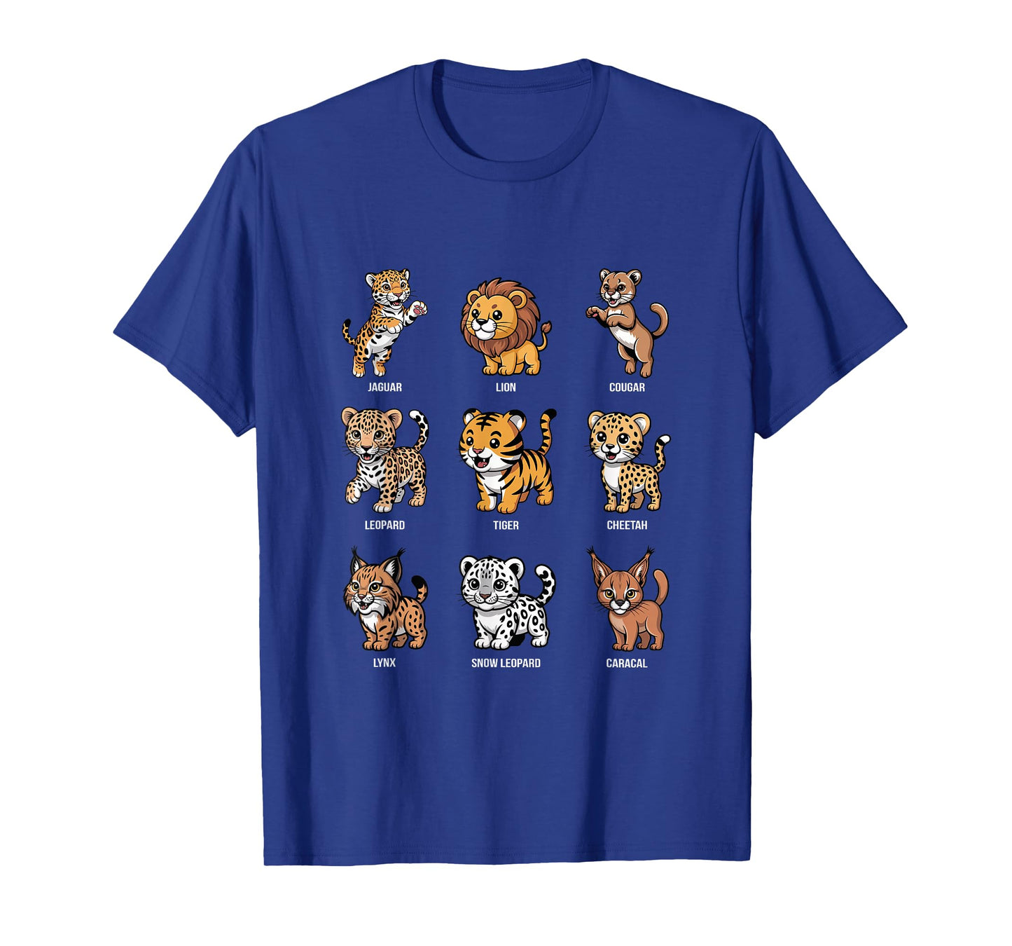 Cartoon Big Cats Lion Jaguar Tiger Snow Leopard T-Shirt