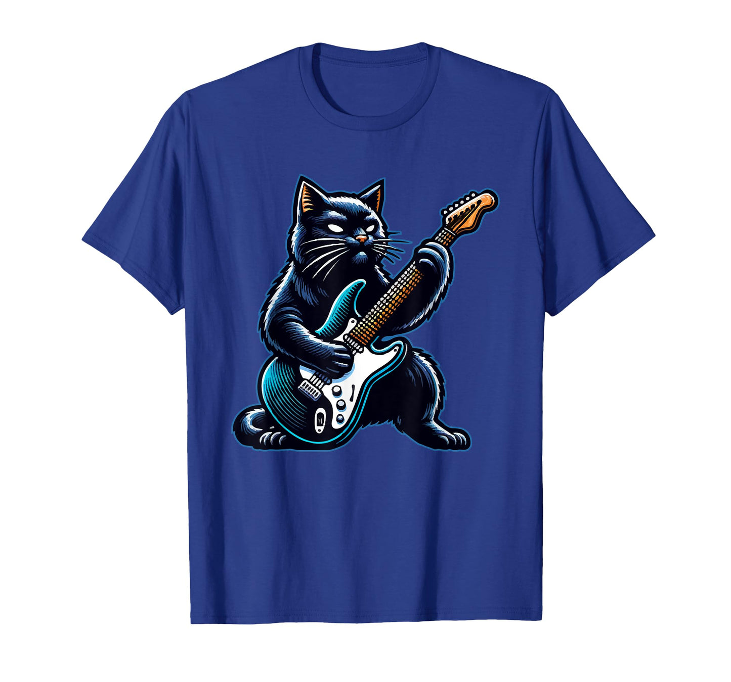 Black Cat Playing Guitar Rock and Roll Rock Star Design T-Shirt