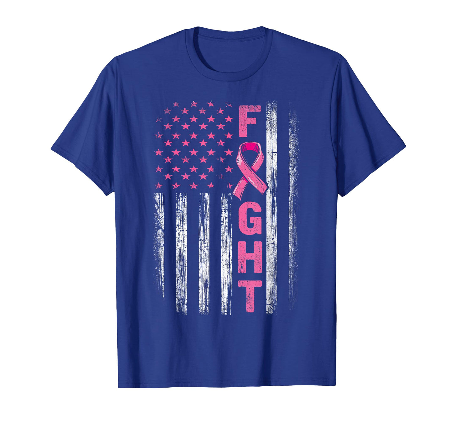 Breast Cancer Awareness American Flag Fight Pink Ribbon T-Shirt