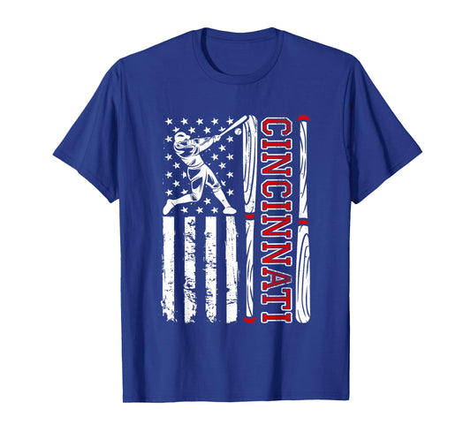 American Flag Vintage Cincinnati Baseball Lover Men Women T-Shirt