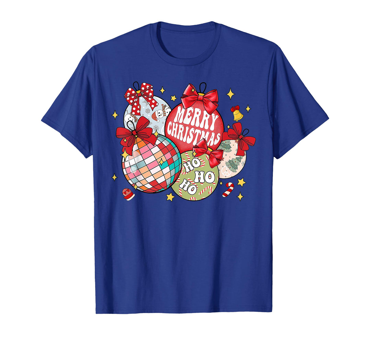 Merry Christmas Ornaments Disco Ball Coquette Bow Xmas Tree T-Shirt