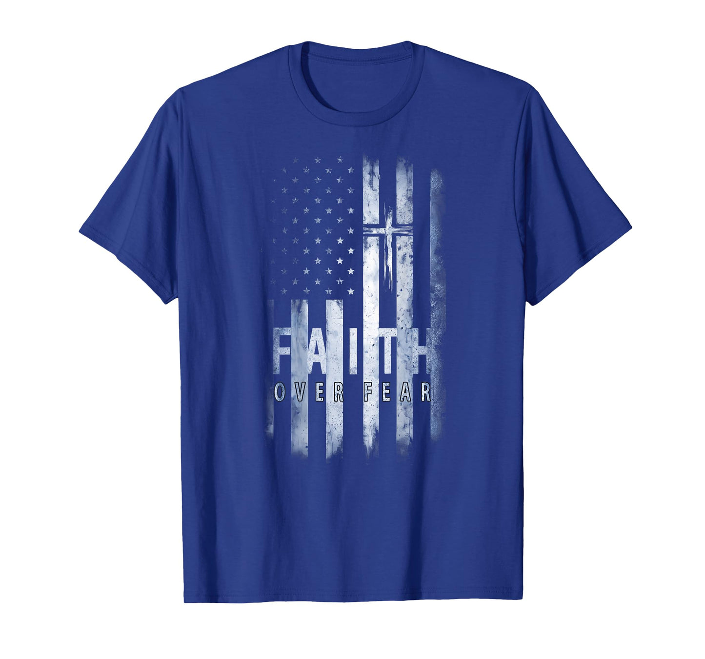 Your Country USA Dibble Dabble Designs On Back | Patriotic USA American Flag Faith Over Fear Prayer T-Shirt, Small