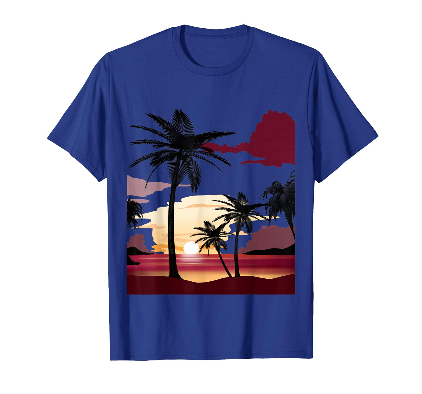 Beautiful Deep Red Sunset with Silhouetted Palm Trees T-Shirt